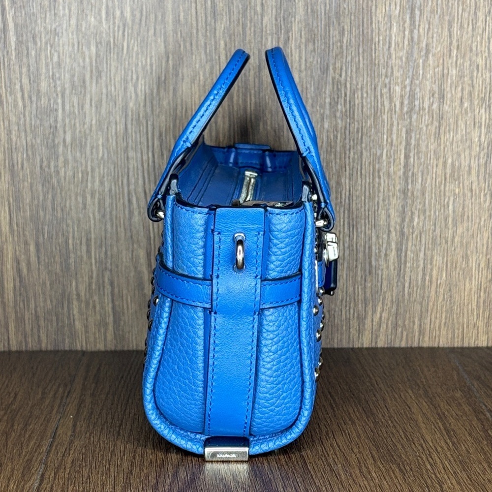 Coach Swagger 15 Lapis Blue Ombre Rivet Studded Pebble Leather Mini Satchel - Picture 5 of 12